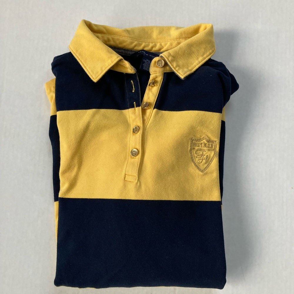 Tommy Hilfiger Yellow and Navy Long Sleeve Polo